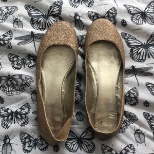 Gold, glittery flats